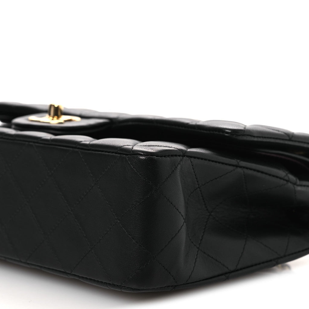 Lambskin Quilted Medium Double Flap Black At My store