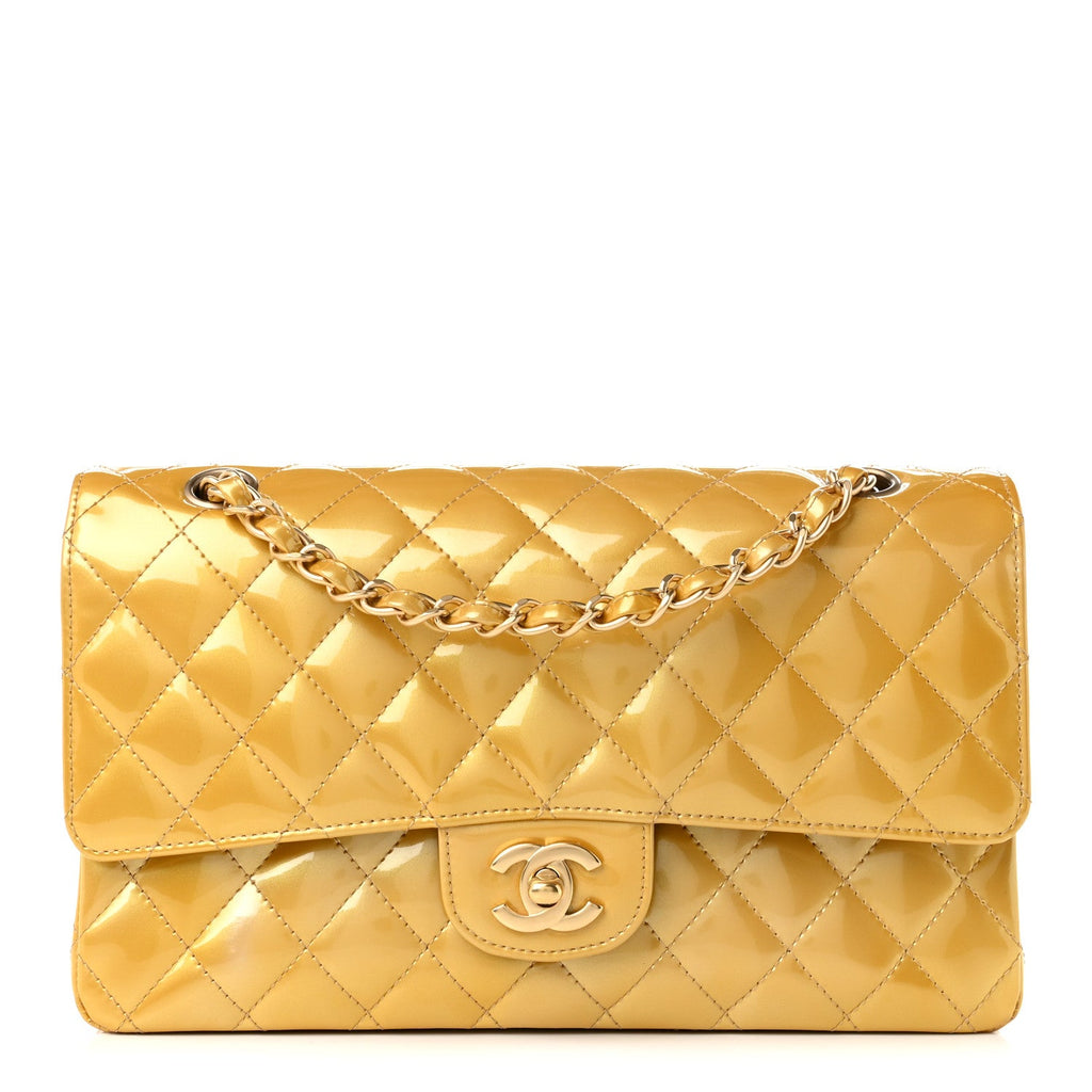 Metallic Patent Quilted Medium Double Flap Gold At My store