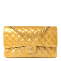 Metallic Patent Quilted Medium Double Flap Gold At My store