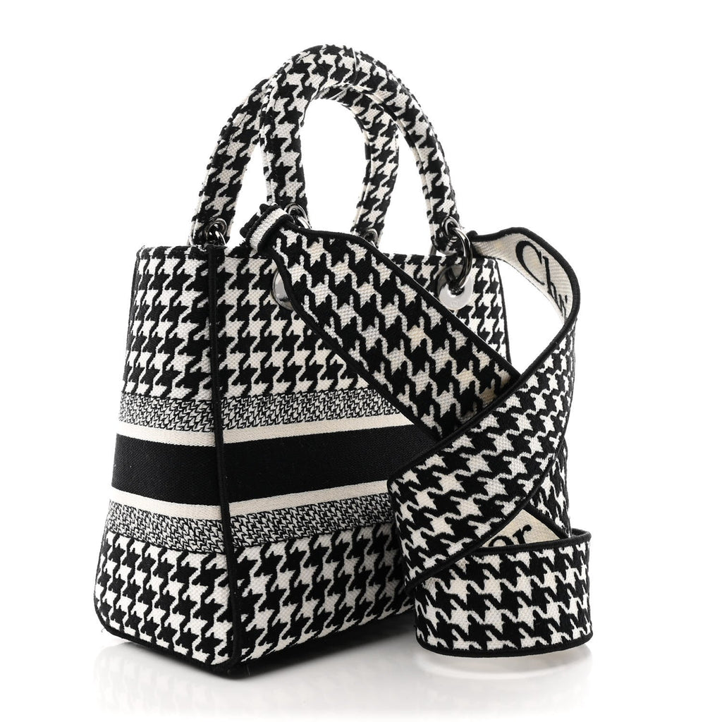 Canvas Houndstooth Embroidered Medium Lady D-Lite Black White AT My store