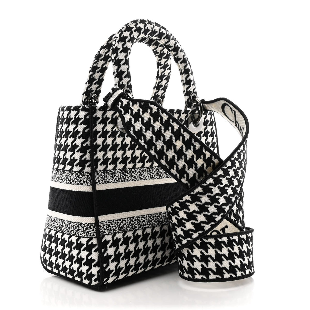 Canvas Houndstooth Embroidered Medium Lady D-Lite Black White AT My store