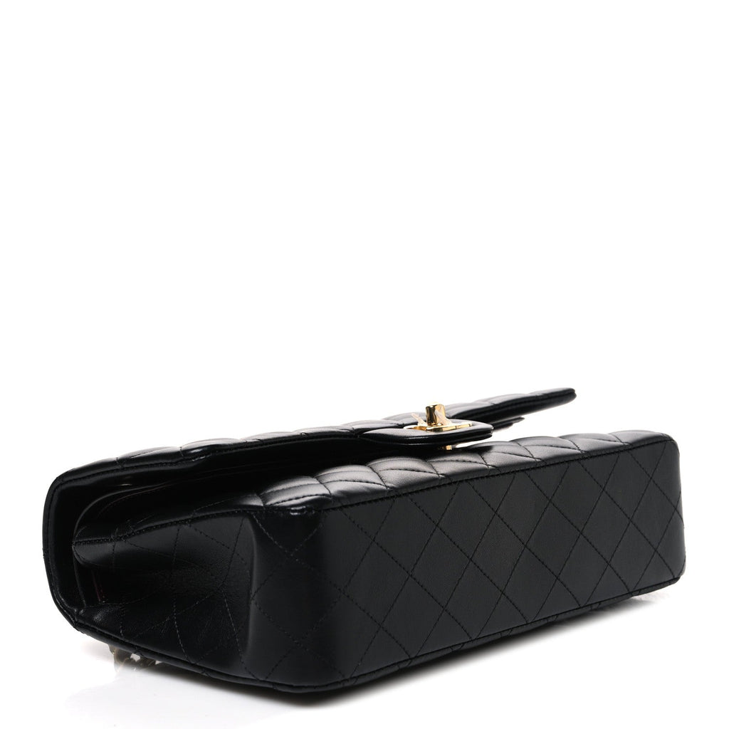 Lambskin Quilted Medium Double Flap Black At My store