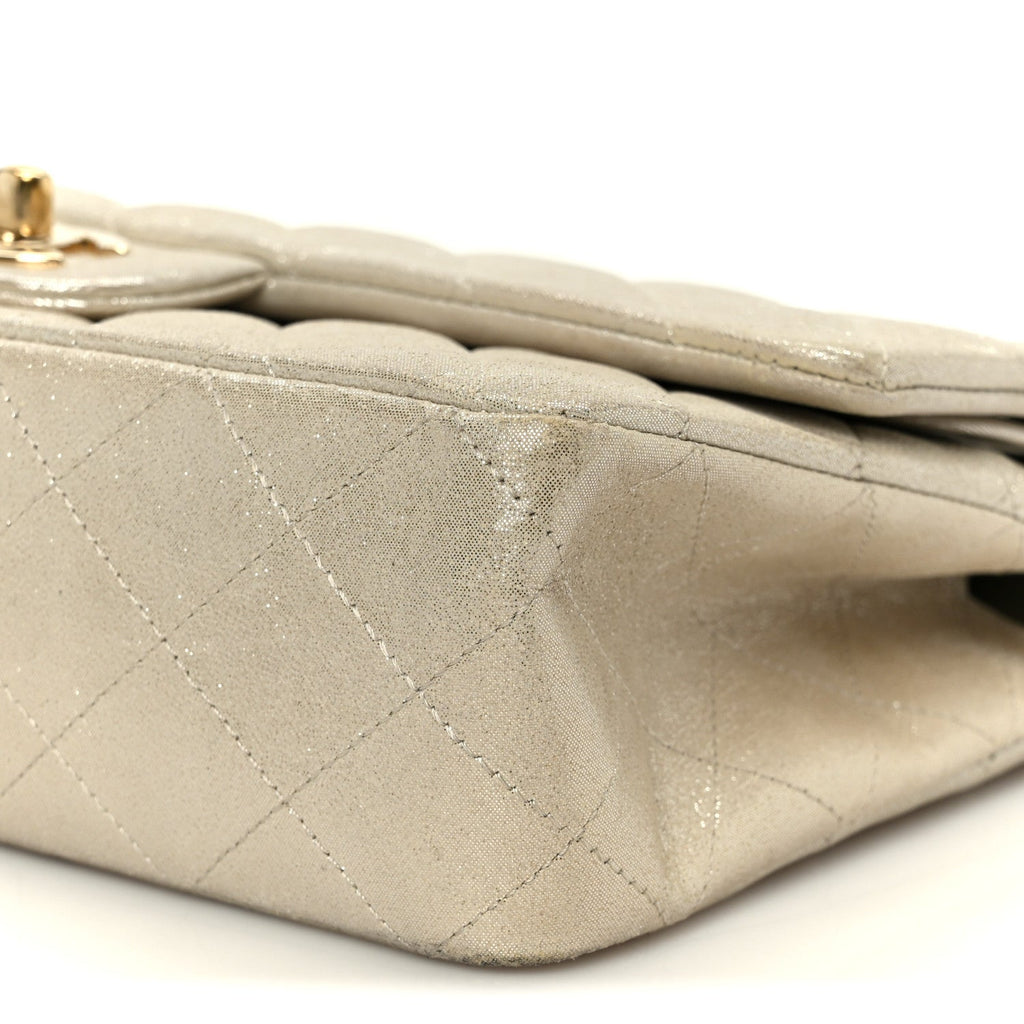 Metallic Canvas Quilted Medium Double Flap Light Gold At My store