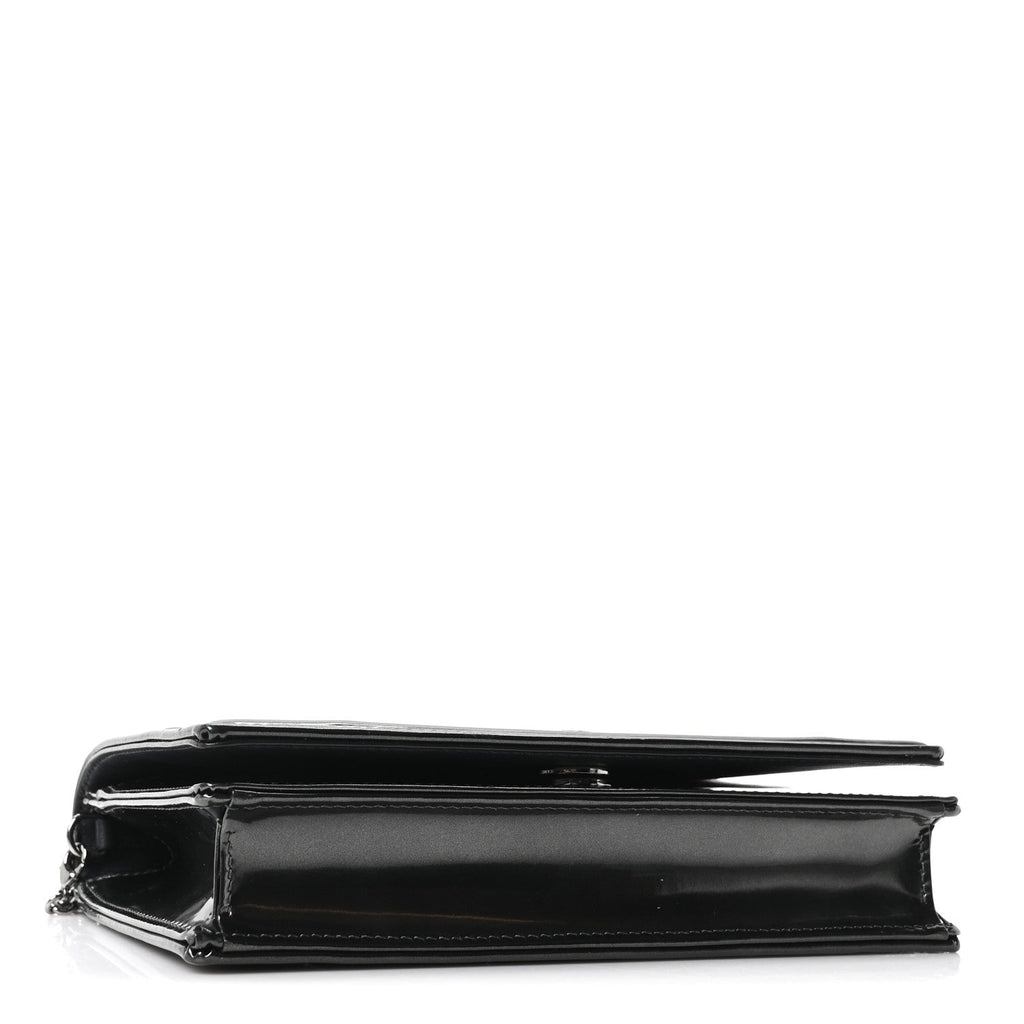 Metallic Patent Micro-Cannage Diorama Wallet on Chain Pouch Onyx Black AT My store