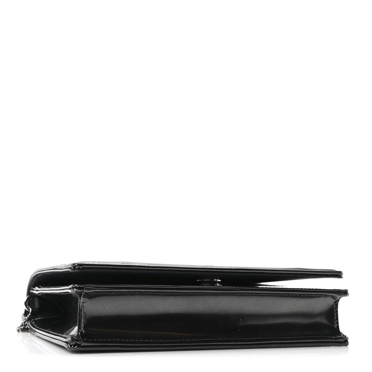 Metallic Patent Micro-Cannage Diorama Wallet on Chain Pouch Onyx Black AT My store