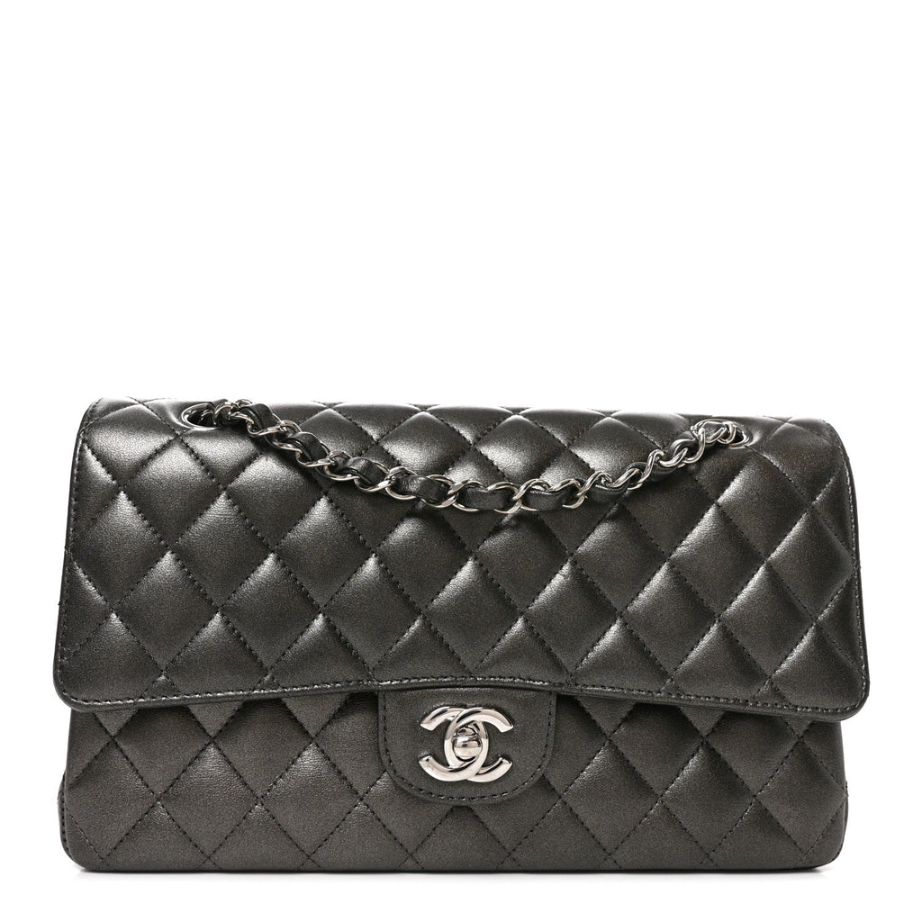 Metallic Lambskin Quilted Medium Double Flap Anthracite At My store