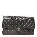 Metallic Lambskin Quilted Medium Double Flap Anthracite At My store