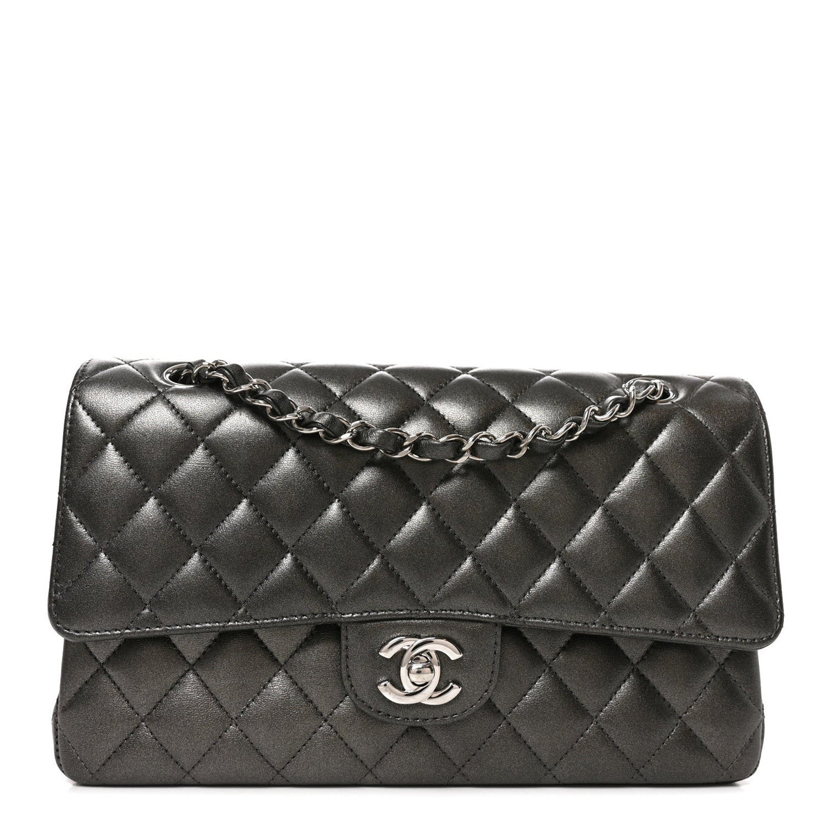 Metallic Lambskin Quilted Medium Double Flap Anthracite At My store