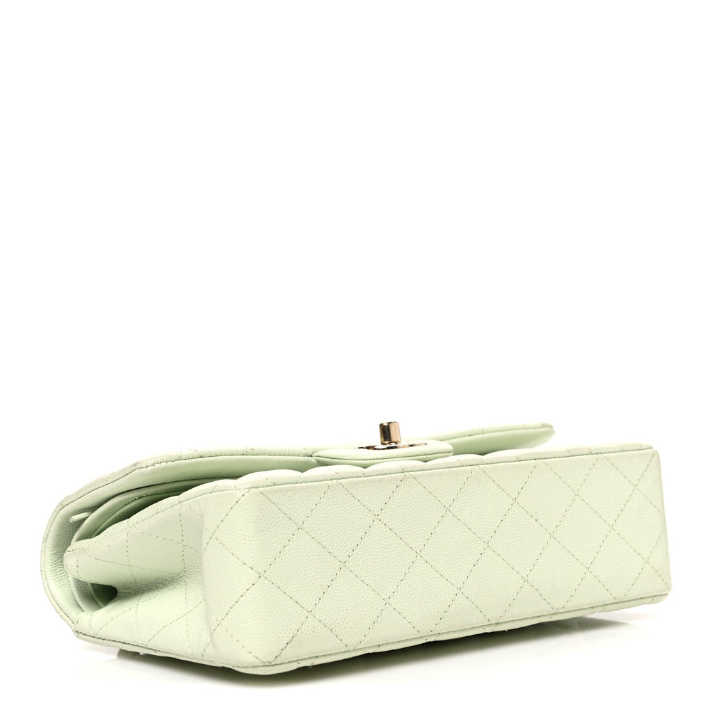 Caviar Quilted Small Double Flap Light Green At My store