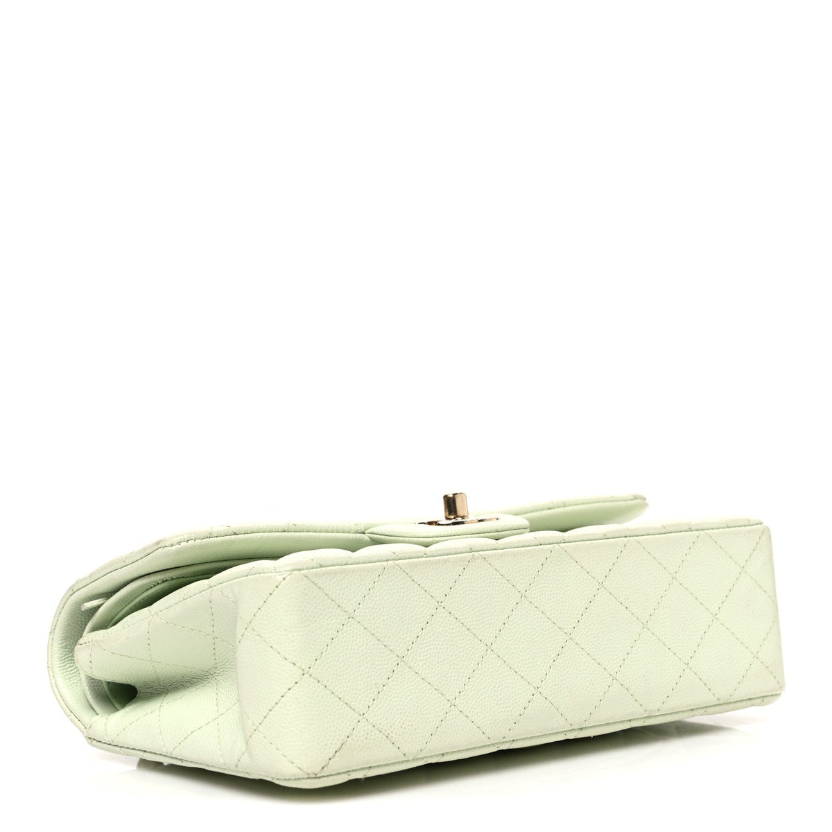 Caviar Quilted Small Double Flap Light Green At My store