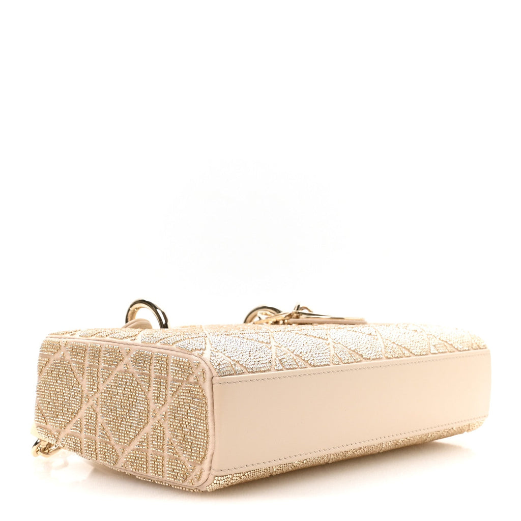Lambskin Cannage Beaded Embroidered Micro Lady D-Joy Beige AT My store
