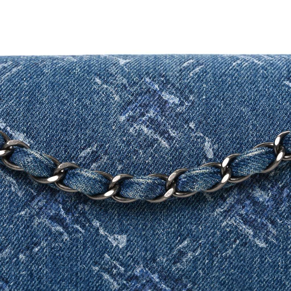 Denim Bleached Chain Medium Double Flap Blue At My store