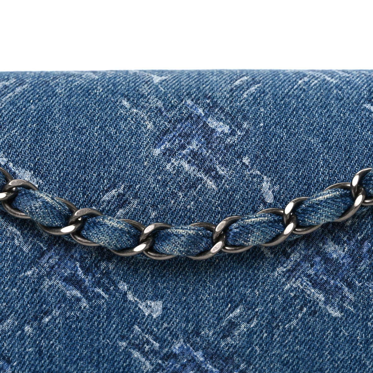 Denim Bleached Chain Medium Double Flap Blue At My store