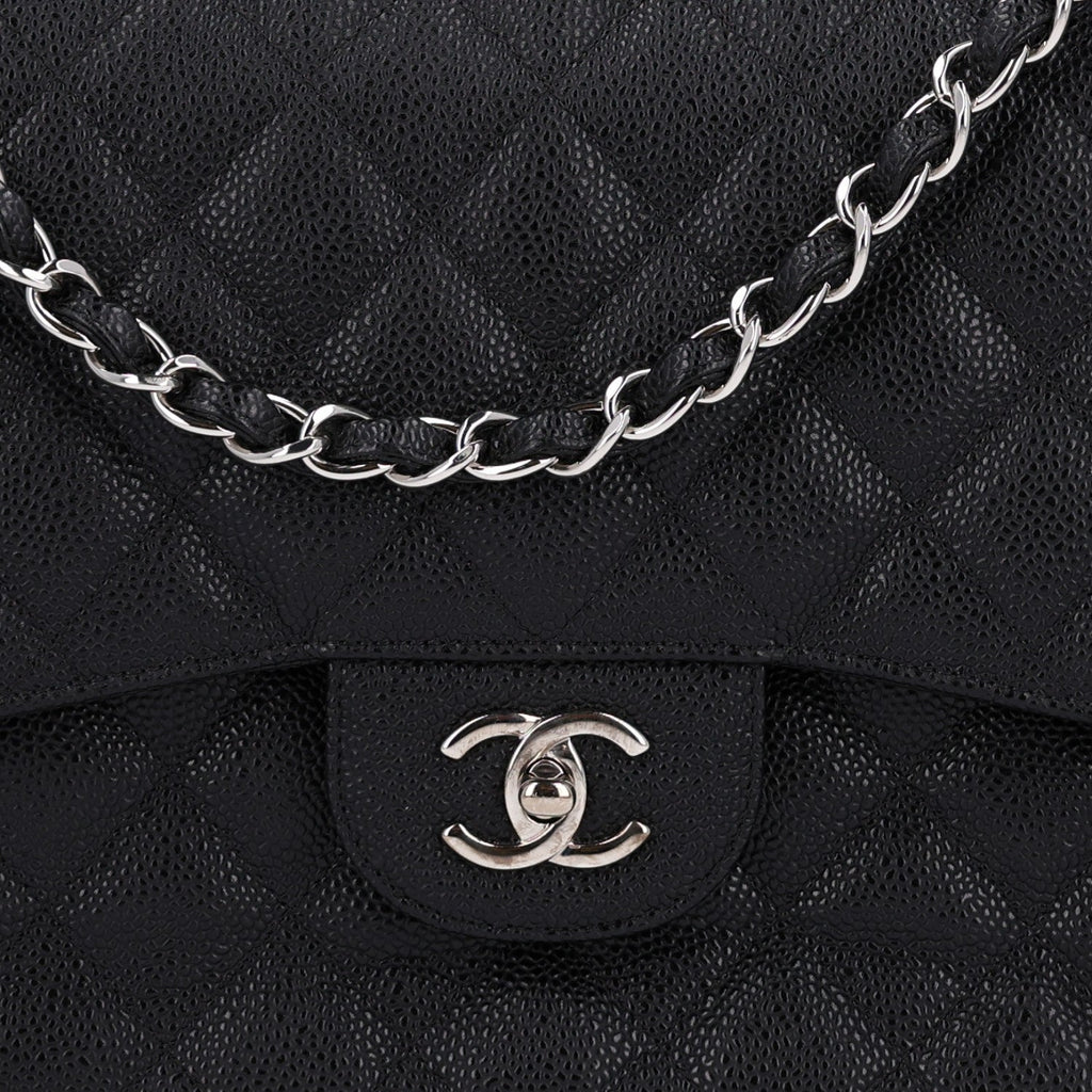 Caviar Quilted Jumbo Double Flap Black At My store