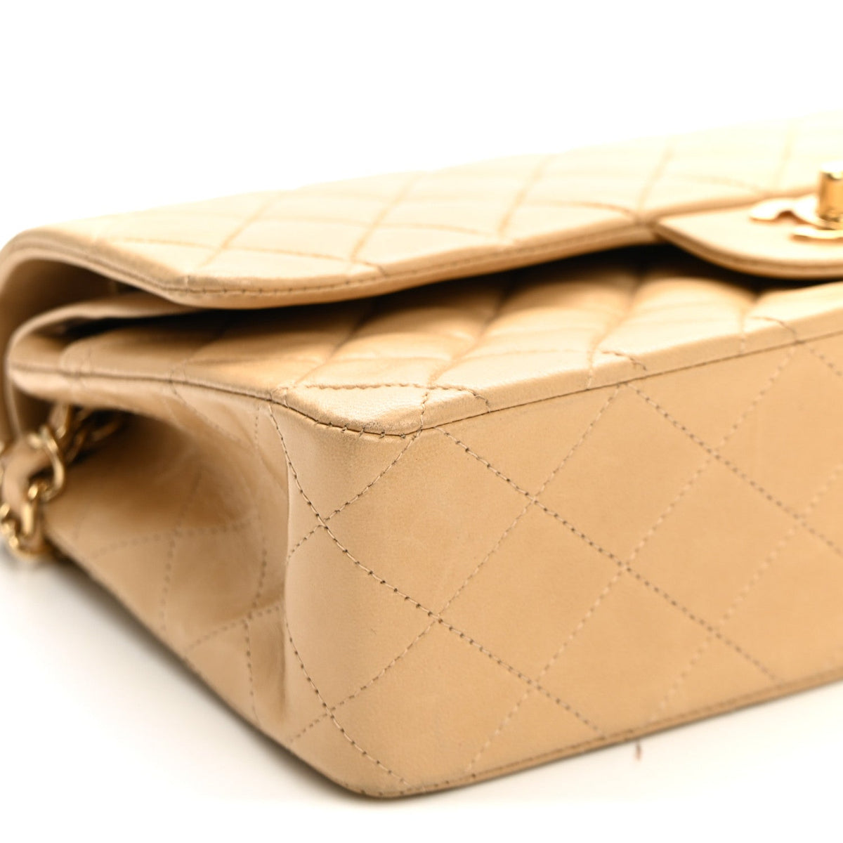 Lambskin Quilted Medium Double Flap Beige At My store