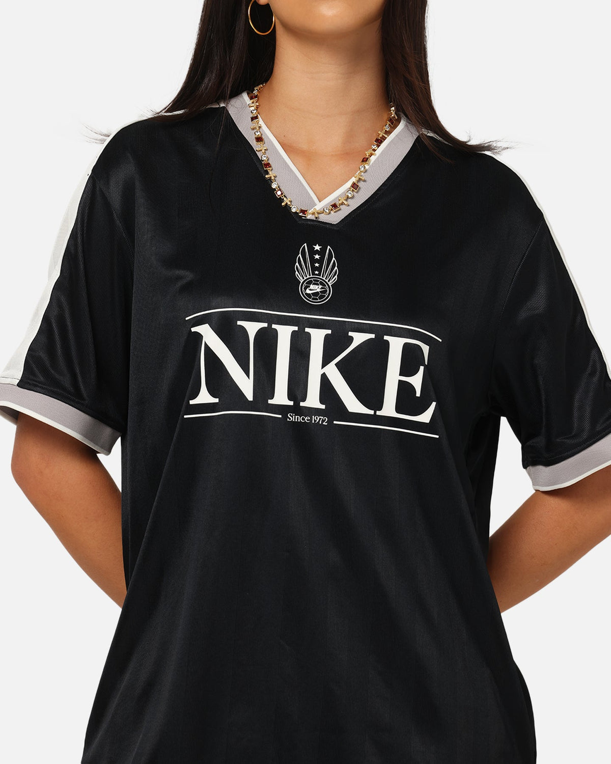 Top Seller Nike Women's Sportswear V-Neck Jersey Black/White/Grey