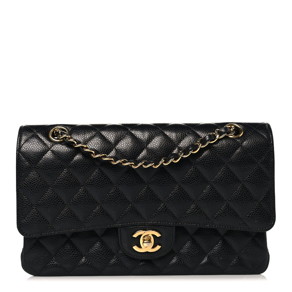 Caviar Quilted Medium Double Flap Black At My store