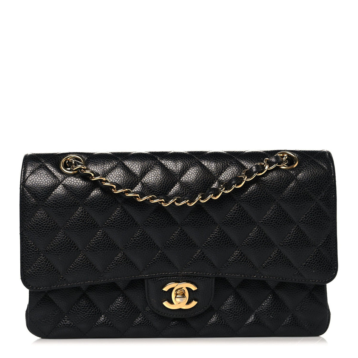 Caviar Quilted Medium Double Flap Black At My store