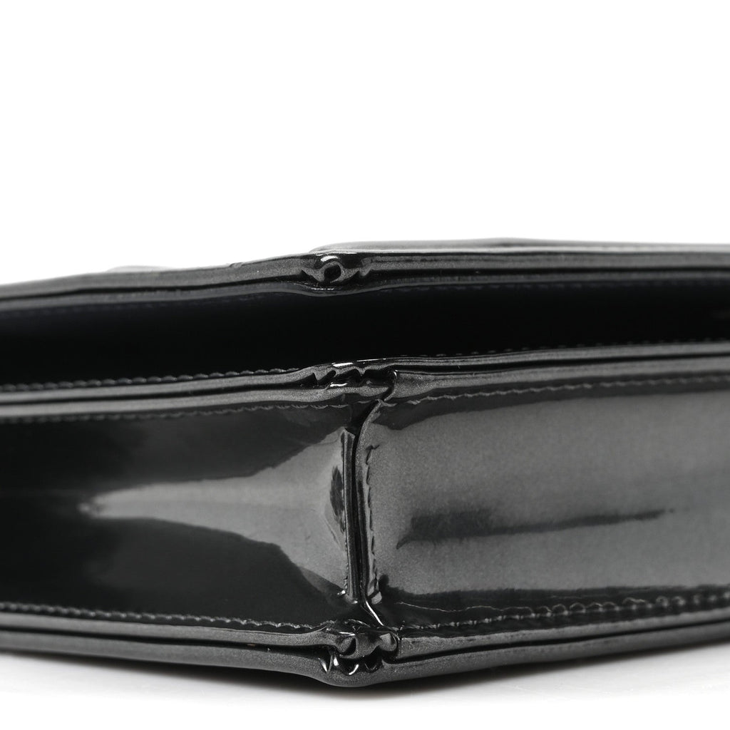 Metallic Patent Micro-Cannage Diorama Wallet on Chain Pouch Onyx Black AT My store
