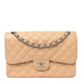 Caviar Quilted Jumbo Double Flap Beige At My store