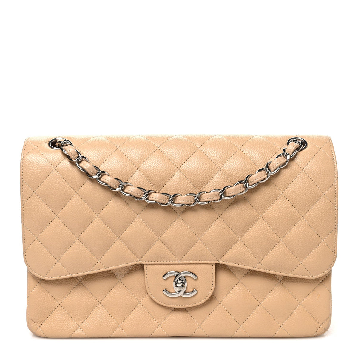 Caviar Quilted Jumbo Double Flap Beige At My store