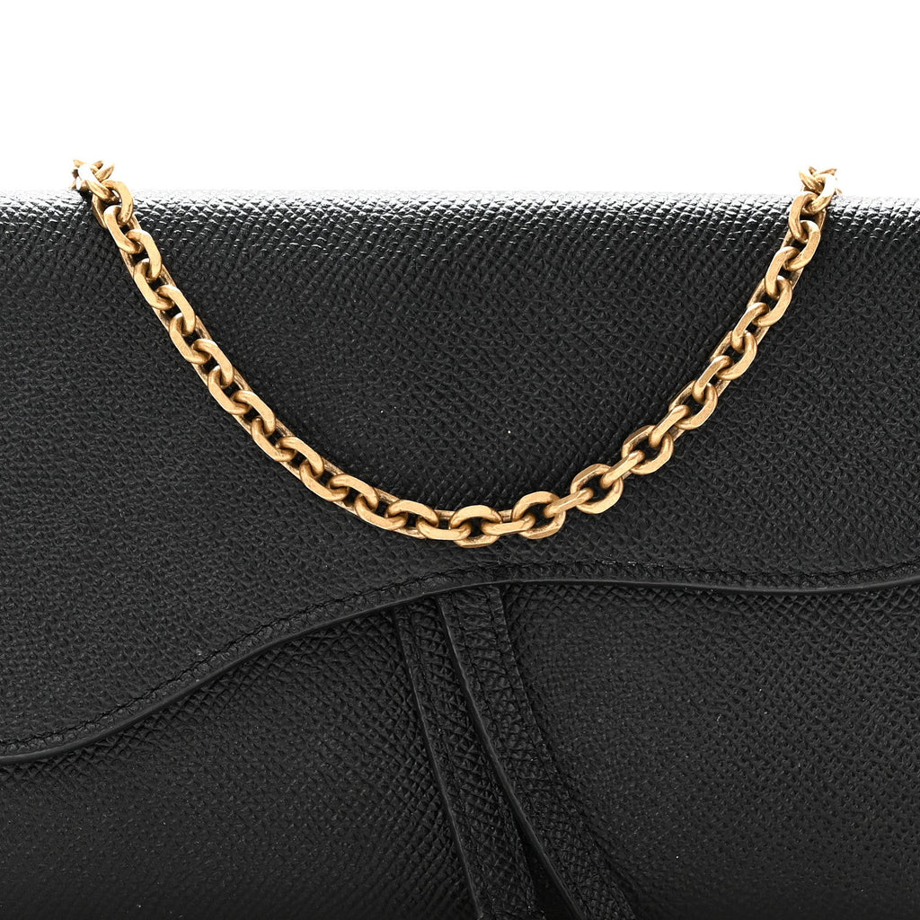 Grained Calfskin Saddle Chain Wallet Pouch Black AT My store