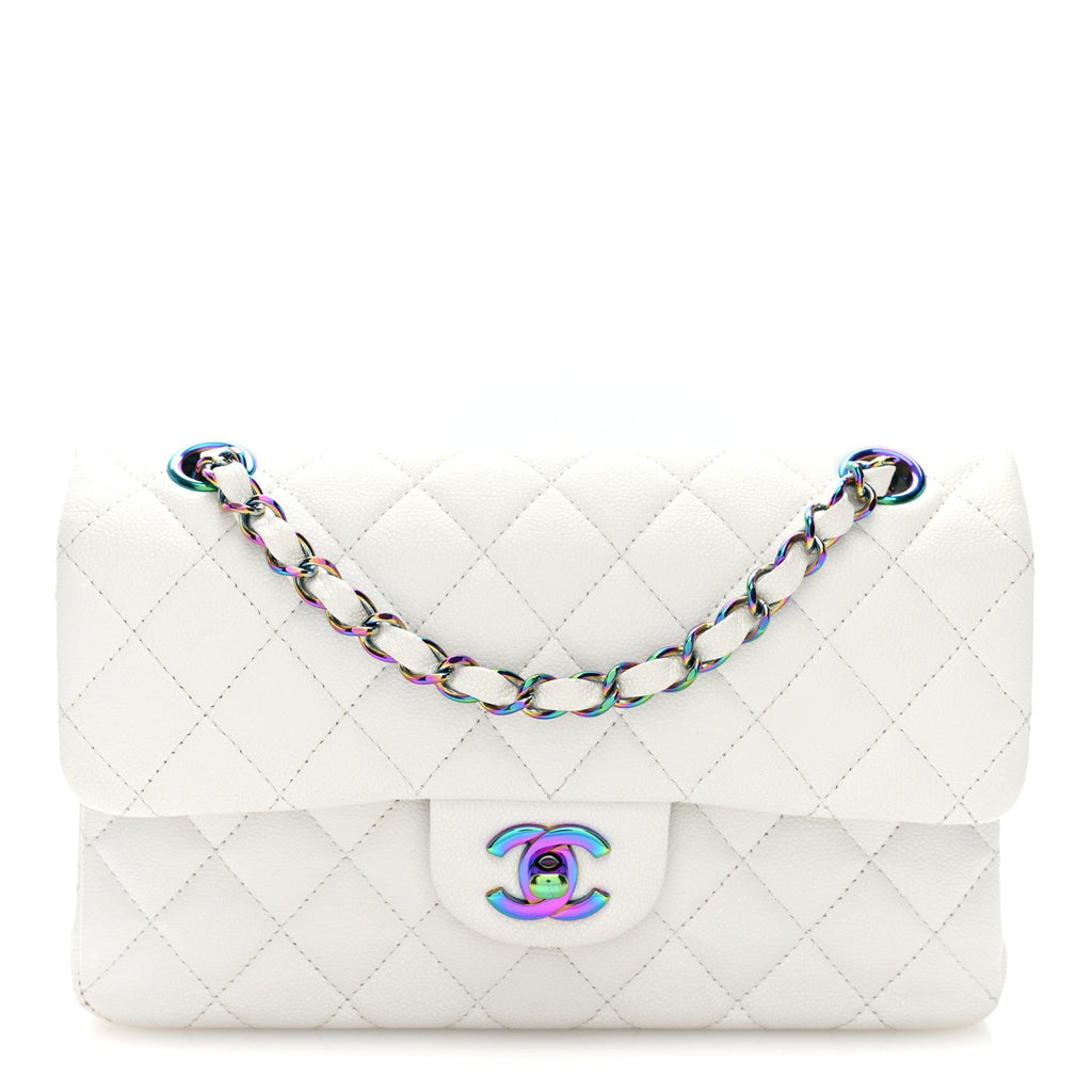 Caviar Quilted Rainbow CC Small Double Flap White At My store