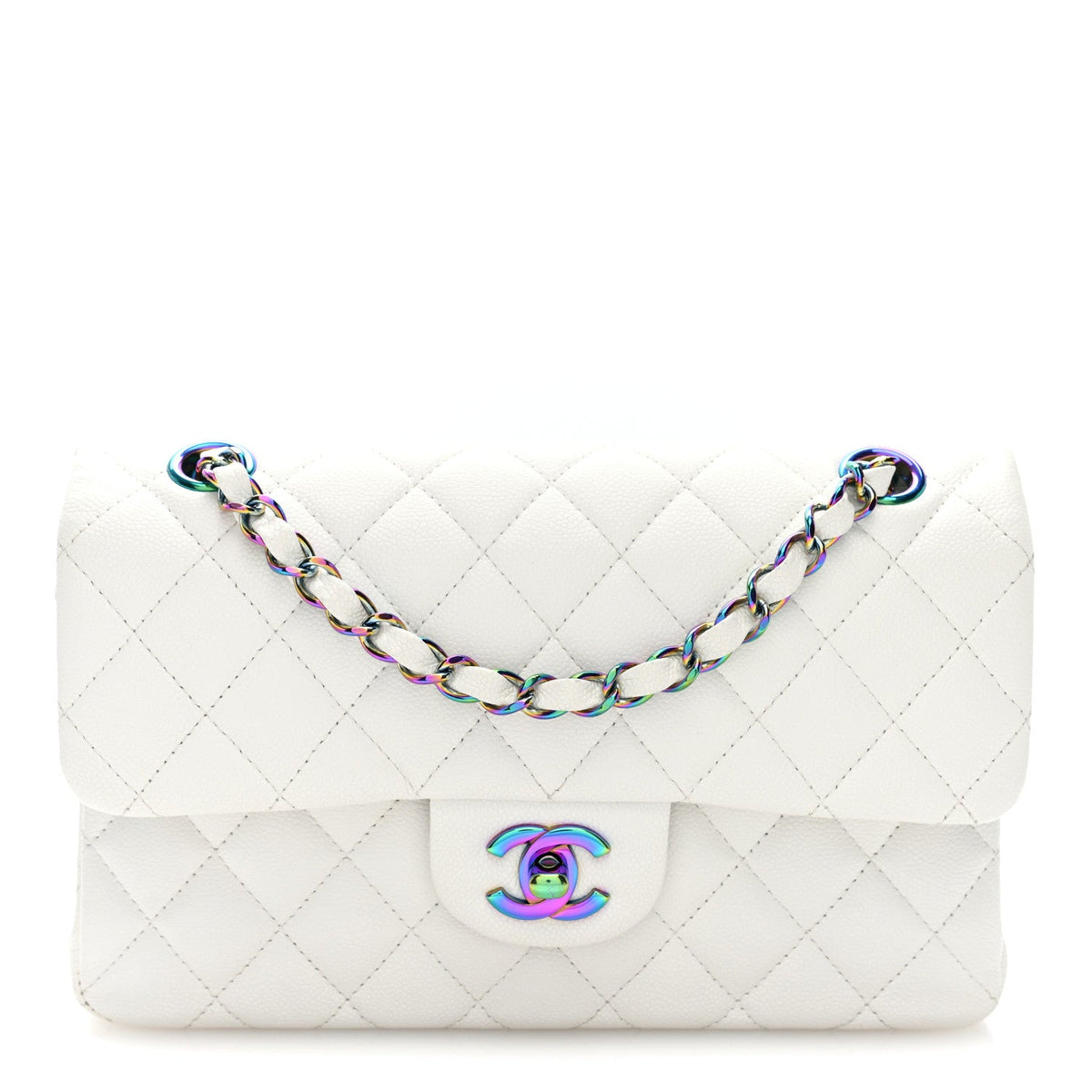 Caviar Quilted Rainbow CC Small Double Flap White At My store