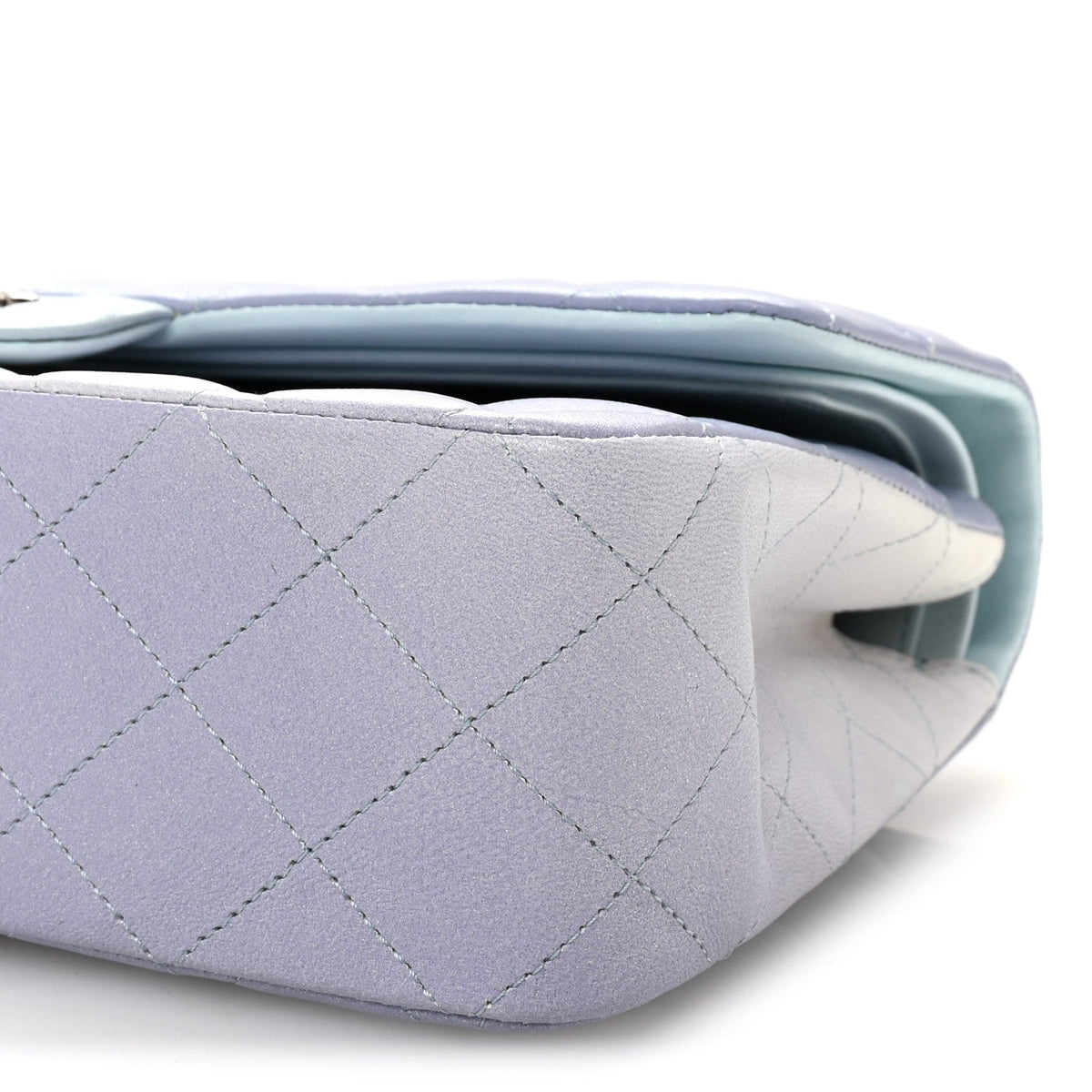 Perforated Lambskin Quilted Medium Double Flap Light Blue Light Purple White At My store