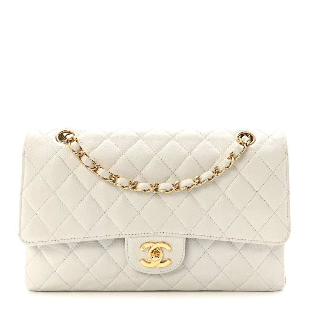 Caviar Quilted Medium Double Flap Light Blue At My store