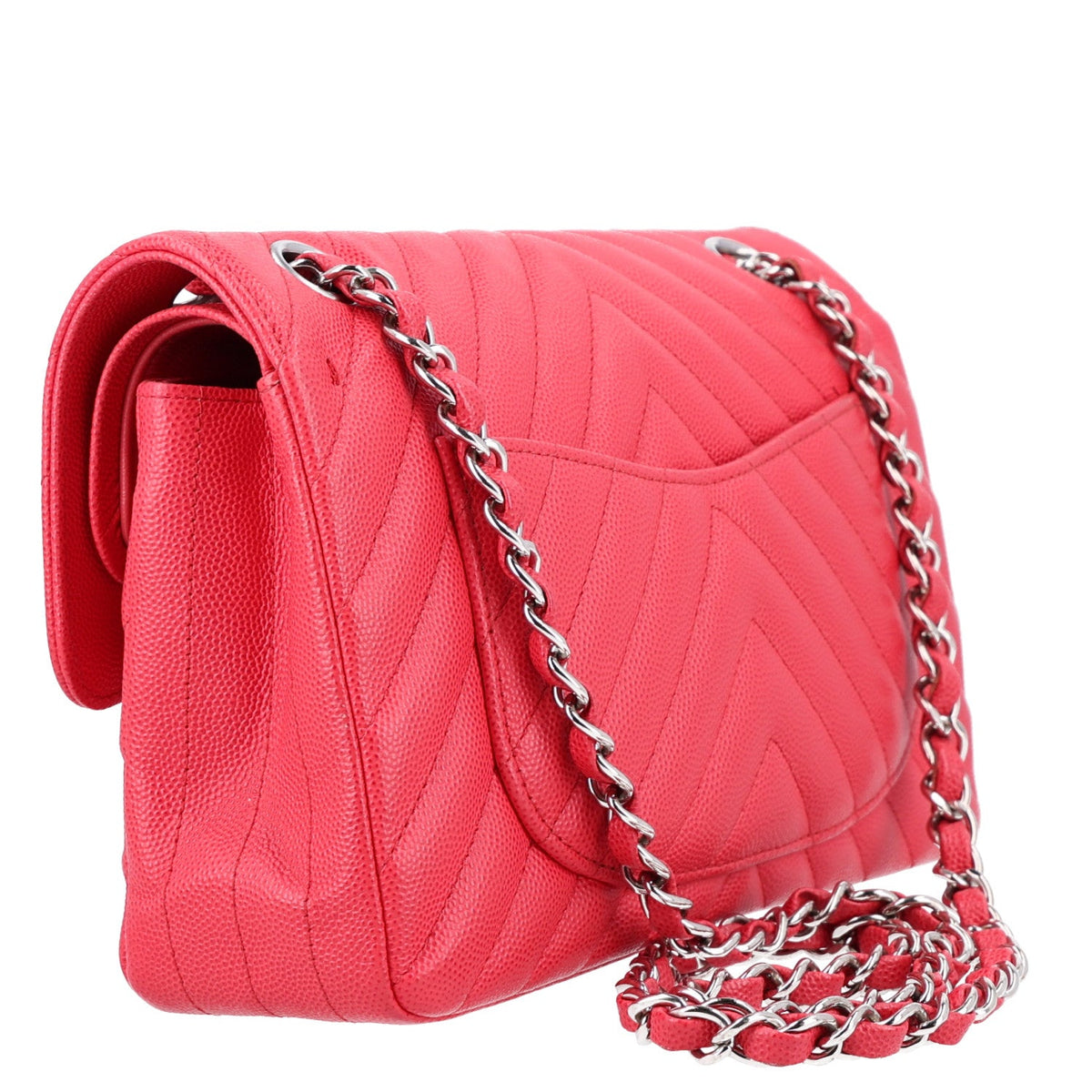 Caviar Chevron Quilted Small Double Flap Dark Pink At My store