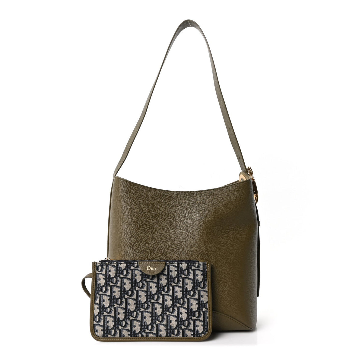 Grained Calfskin Medium Medaillon Bucket Bag Khaki AT My store