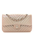 Metallic Caviar Chevron Quilted Medium Double Flap Light Gold At My store