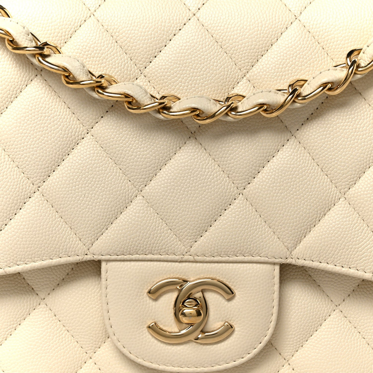 Caviar Quilted Jumbo Double Flap White At My store