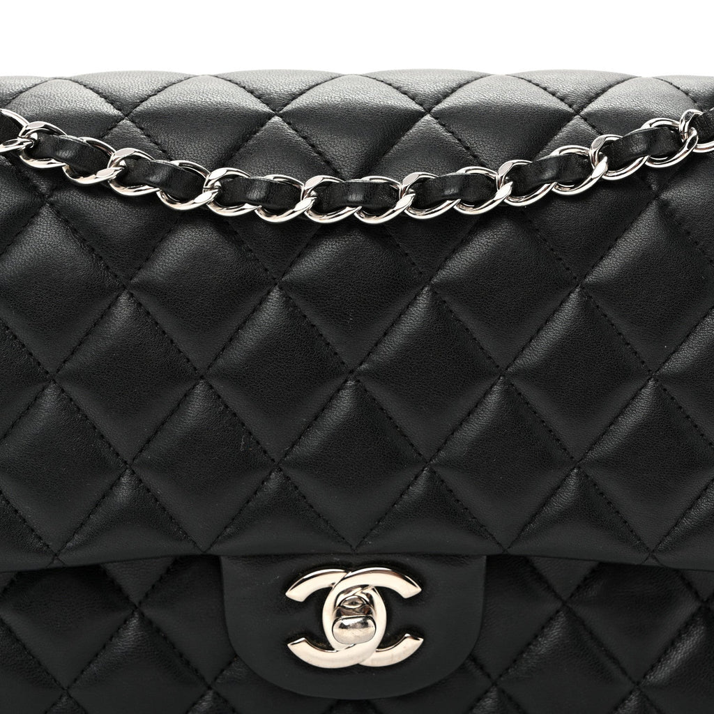 Lambskin Quilted Medium Double Flap  Black At My store