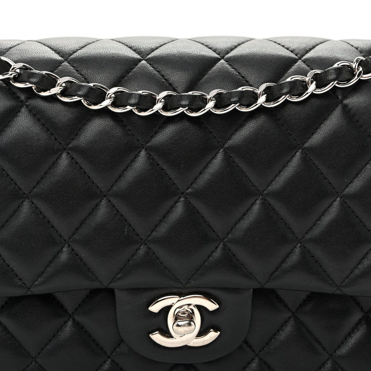 Lambskin Quilted Medium Double Flap  Black At My store