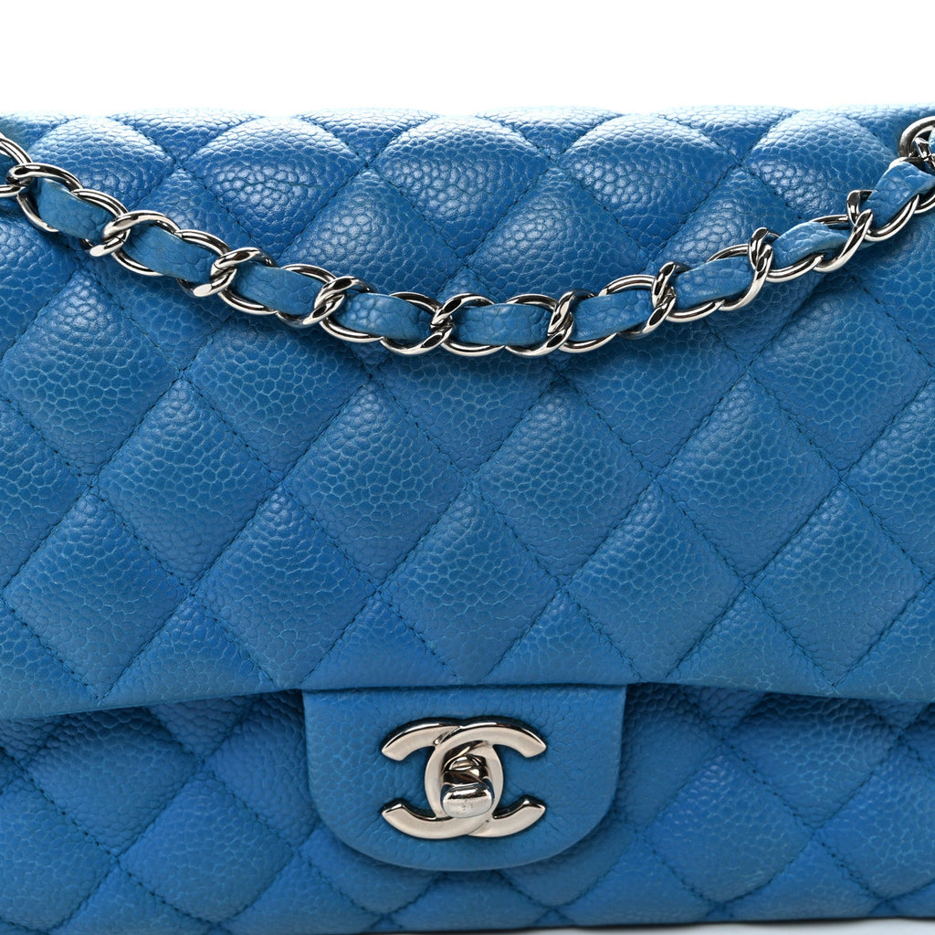 Iridescent Caviar Quilted Medium Double Flap Blue At My store
