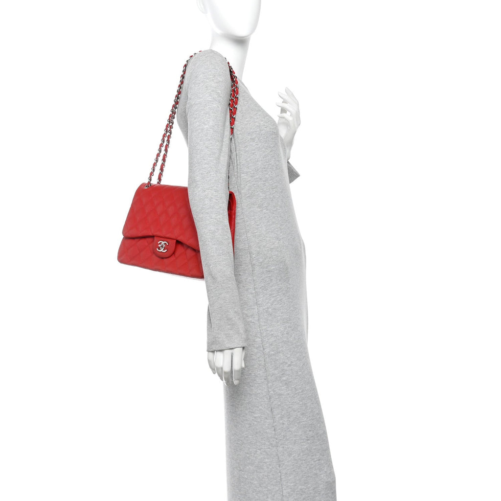 Caviar Quilted Jumbo Double Flap Red At My store