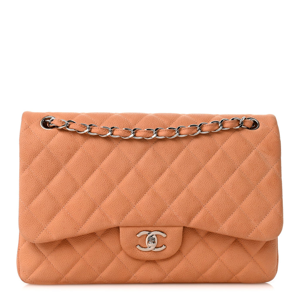 Iridescent Caviar Quilted Jumbo Double Flap Dark Beige At My store