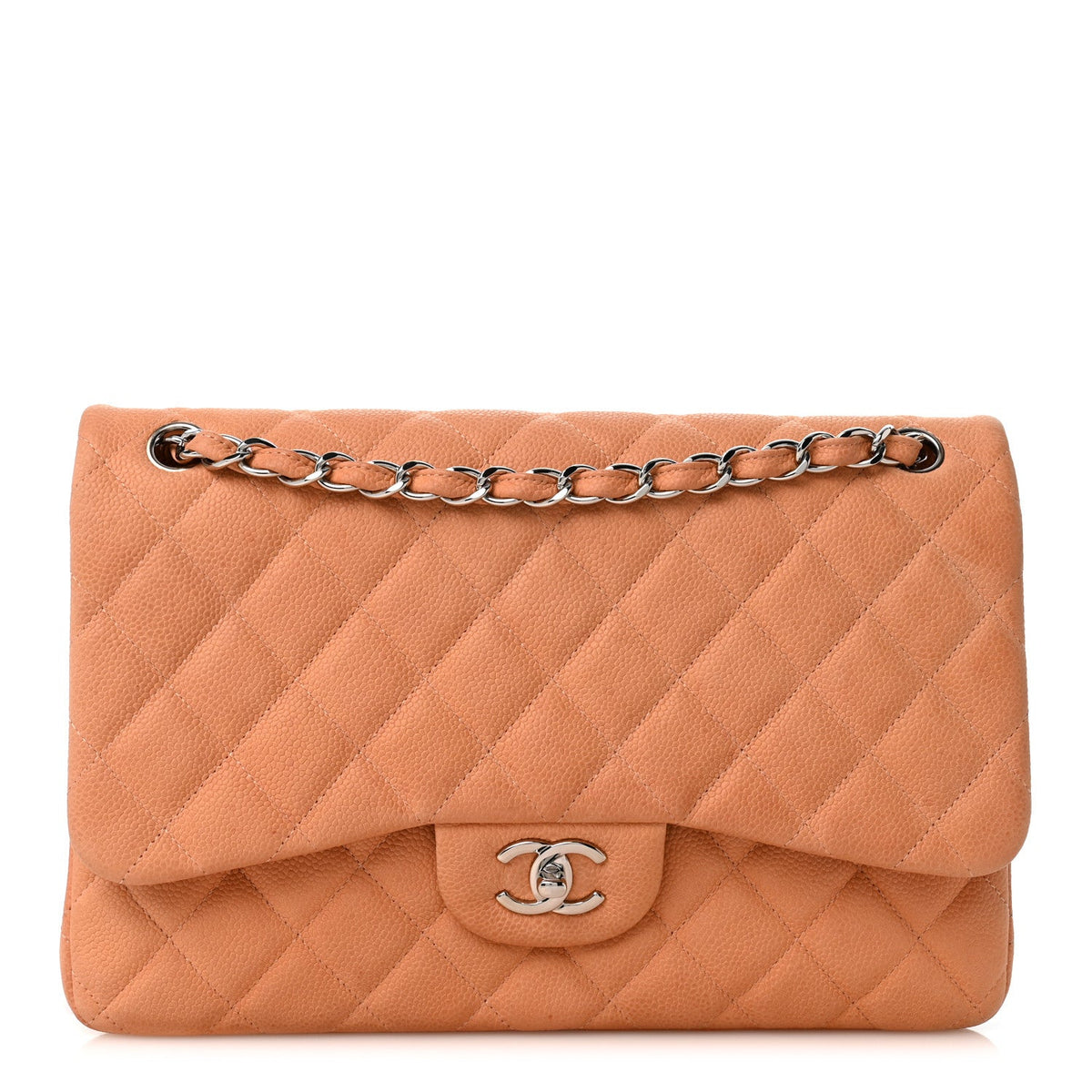 Iridescent Caviar Quilted Jumbo Double Flap Dark Beige At My store