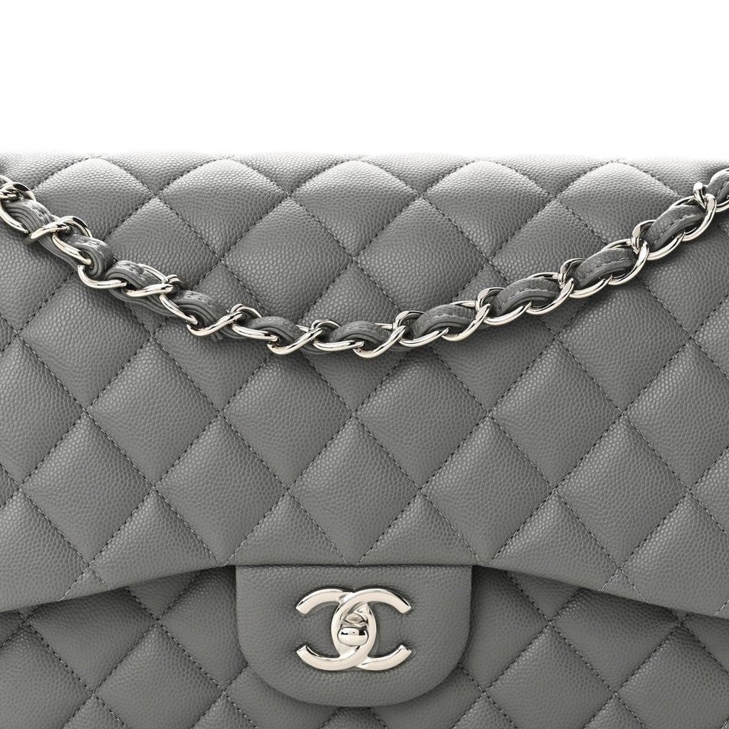 Caviar Quilted Jumbo Double Flap Grey At My store