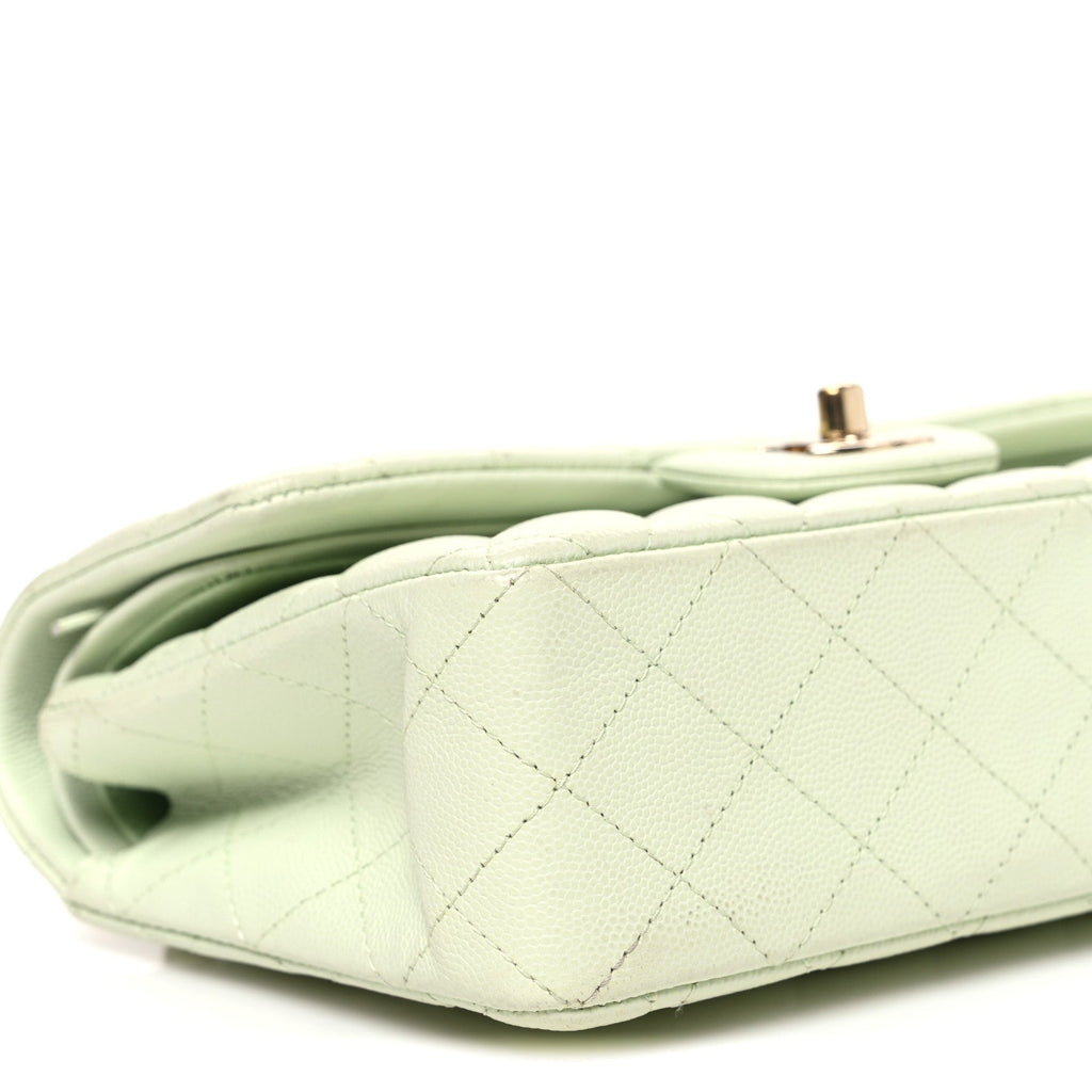 Caviar Quilted Small Double Flap Light Green At My store