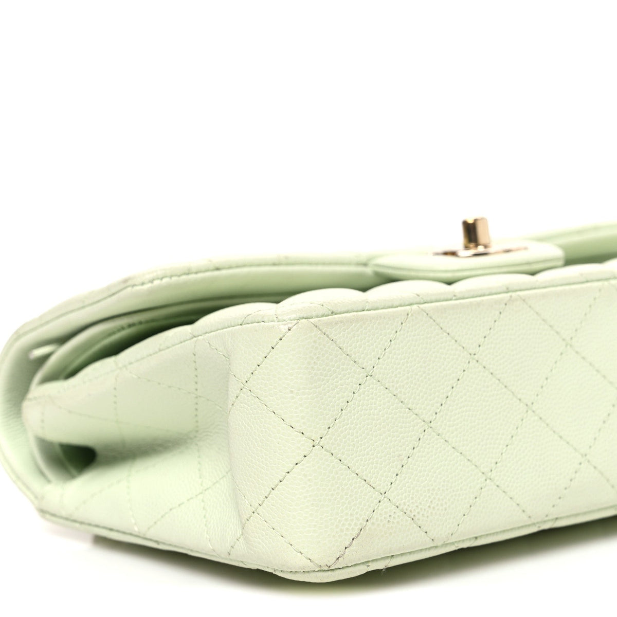Caviar Quilted Small Double Flap Light Green At My store