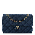 Printed Denim Quilted Small Double Flap Blue At My store