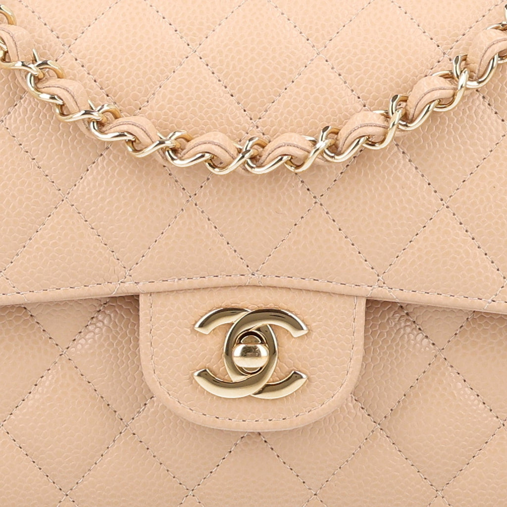Caviar Quilted Small Double Flap Beige At My store