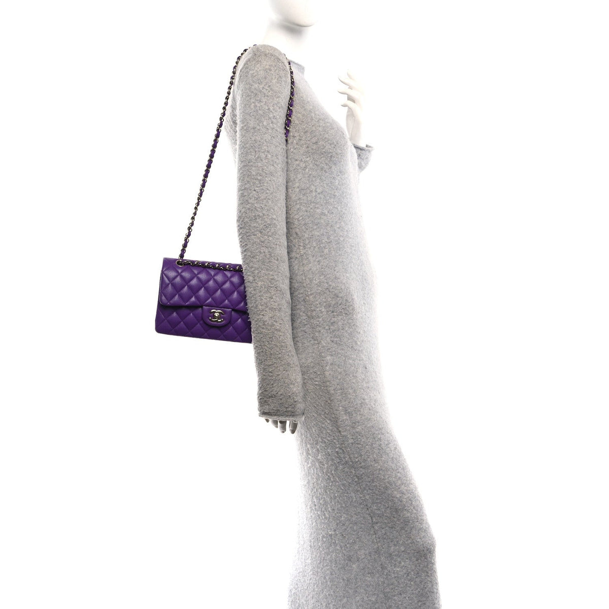 Caviar Quilted Small Double Flap Purple At My store