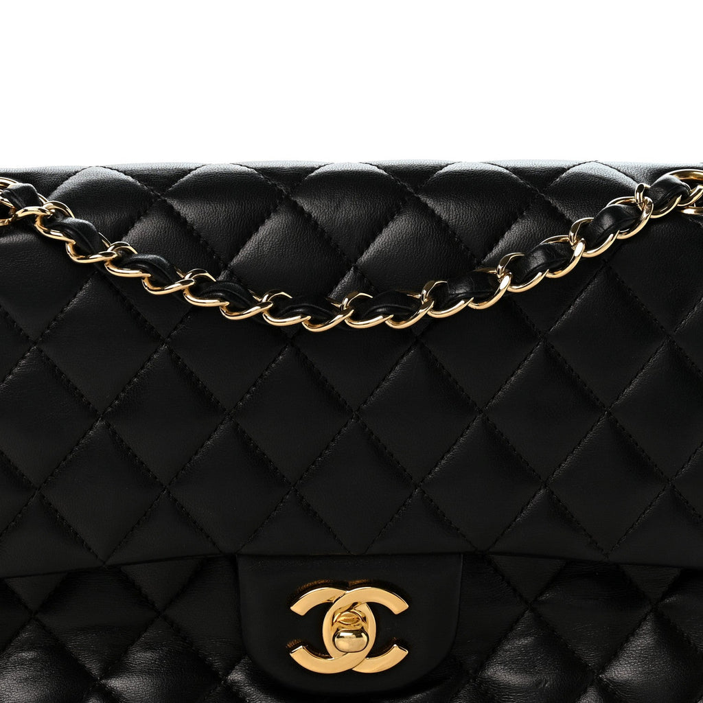 Lambskin Quilted Medium Double Flap Black At My store