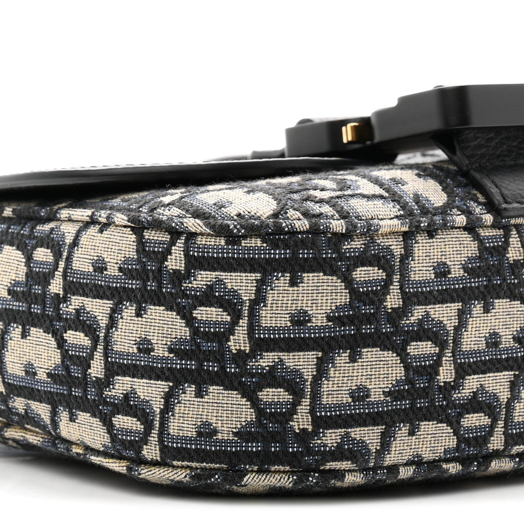 Grained Calfskin Oblique Mini Saddle Messenger Bag With Flap Beige Black AT My store
