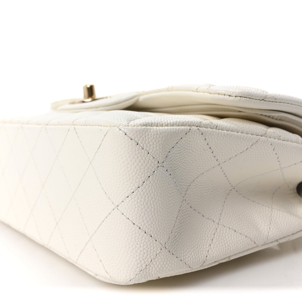 Caviar Quilted Small Double Flap White At My store