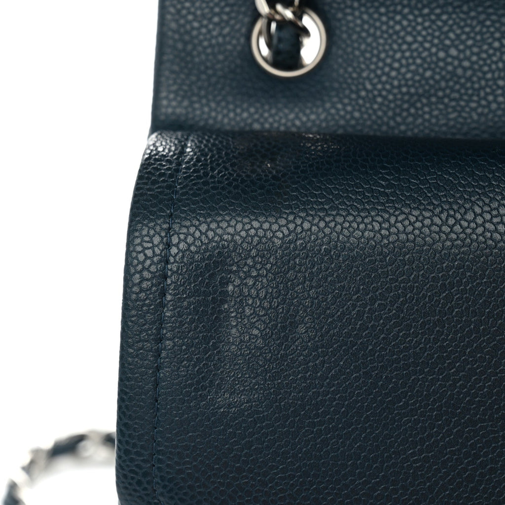 Metallic Caviar Quilted Jumbo Double Flap Dark Blue At My store